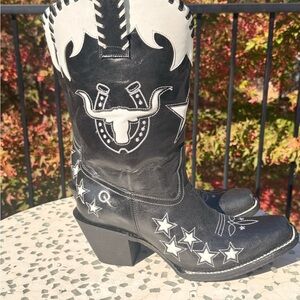 Rodeo Quincy Rosita Black and White Western Cowboy Boots
